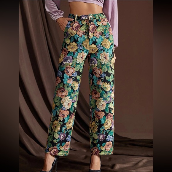 Floral print jacquard fabric pant - Picture 1 of 3
